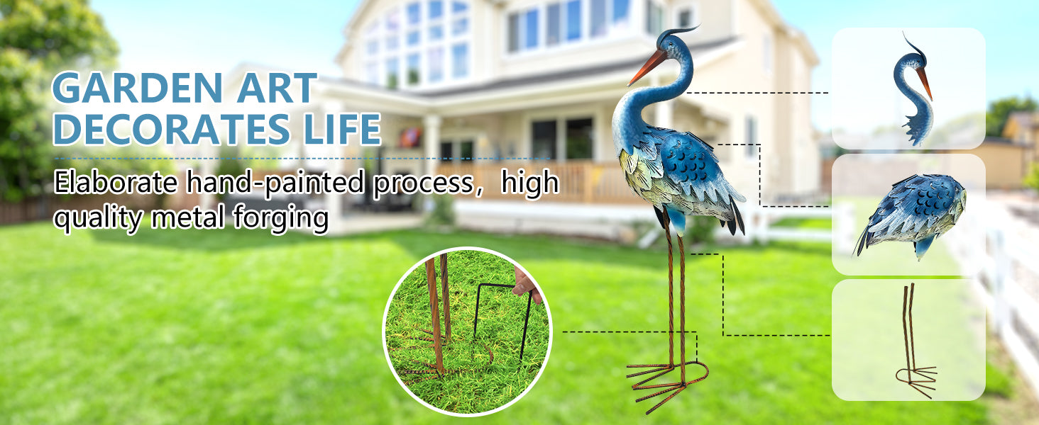 Solar Powered Heron Statue 30 Inch Garden Decor Outdoor LED