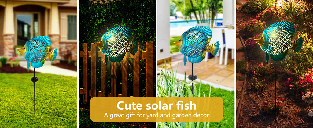 Solar Metal Fish Garden Stake Light 36 Inch Outdoor Decor