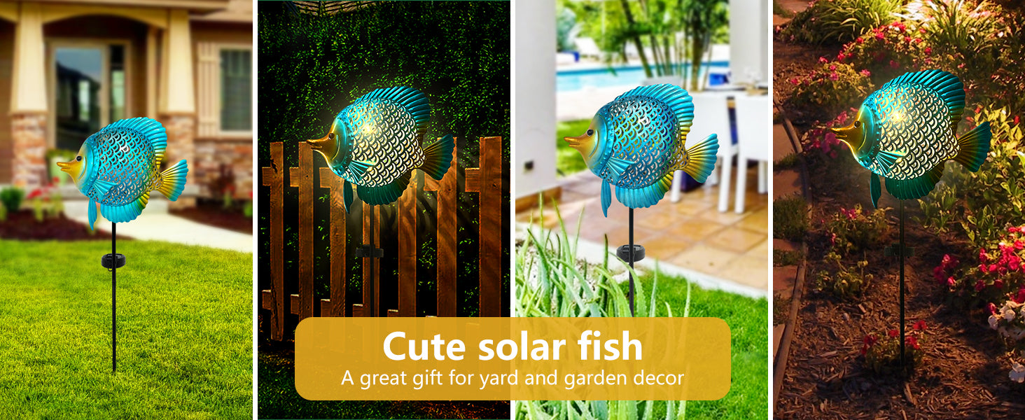 Solar Metal Fish Garden Stake Light 36 Inch Outdoor Decor