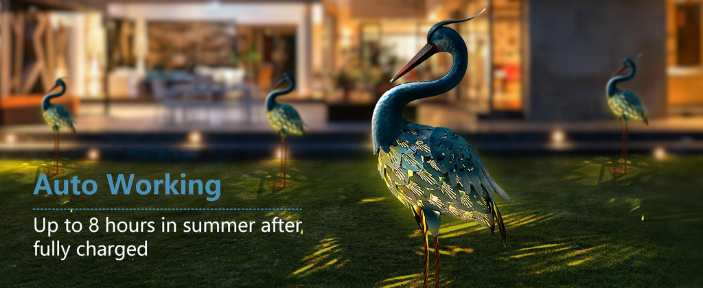 Solar Powered Heron Statue 30 Inch Garden Decor Outdoor LED