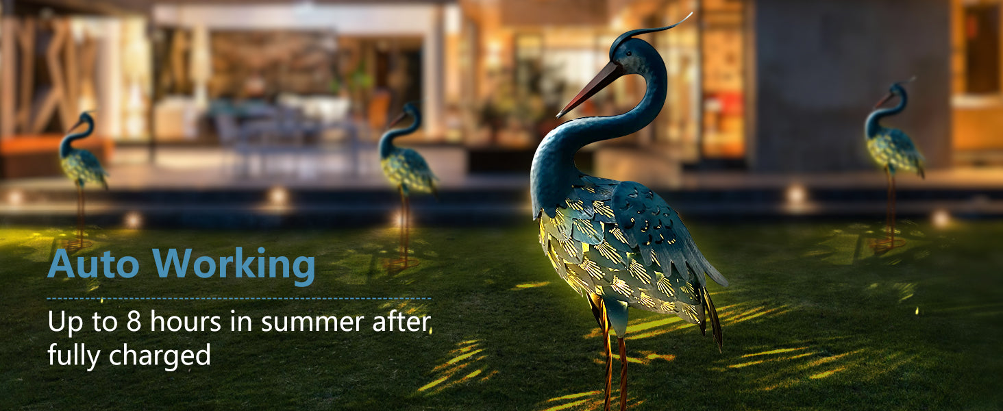 Solar Powered Heron Statue 30 Inch Garden Decor Outdoor LED