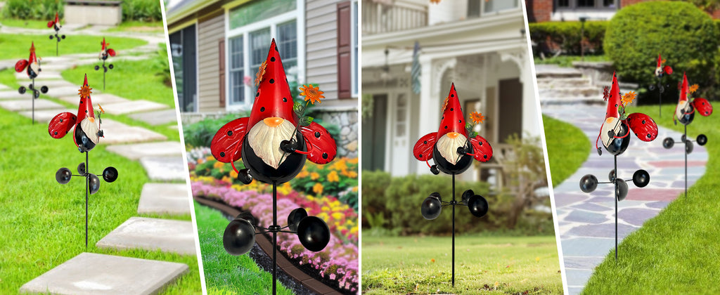 48" Ladybug Gnome Wind Spinner Garden Stake Outdoor Decor