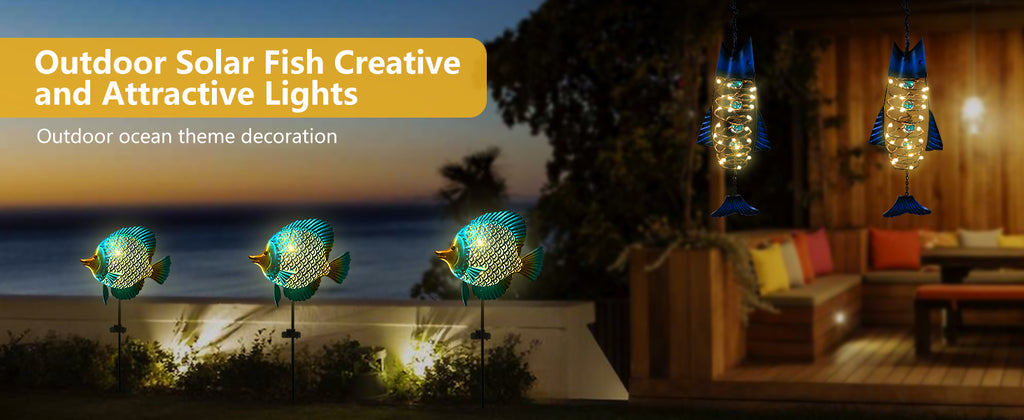 Solar Metal Fish Garden Stake Light 36 Inch Outdoor Decor
