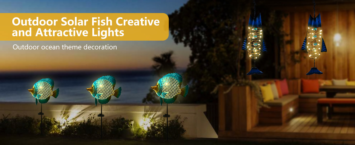 Solar Metal Fish Garden Stake Light 36 Inch Outdoor Decor