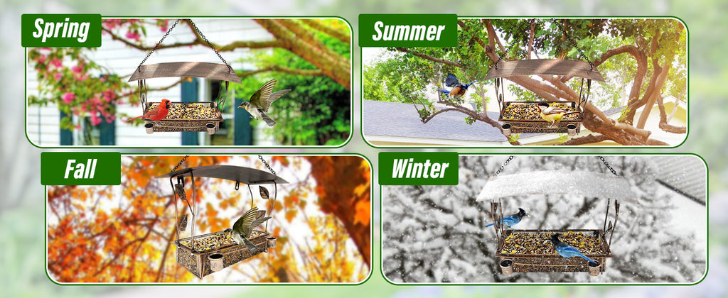 Metal Leaf Hanging Bird Feeder Outdoor Garden Decor