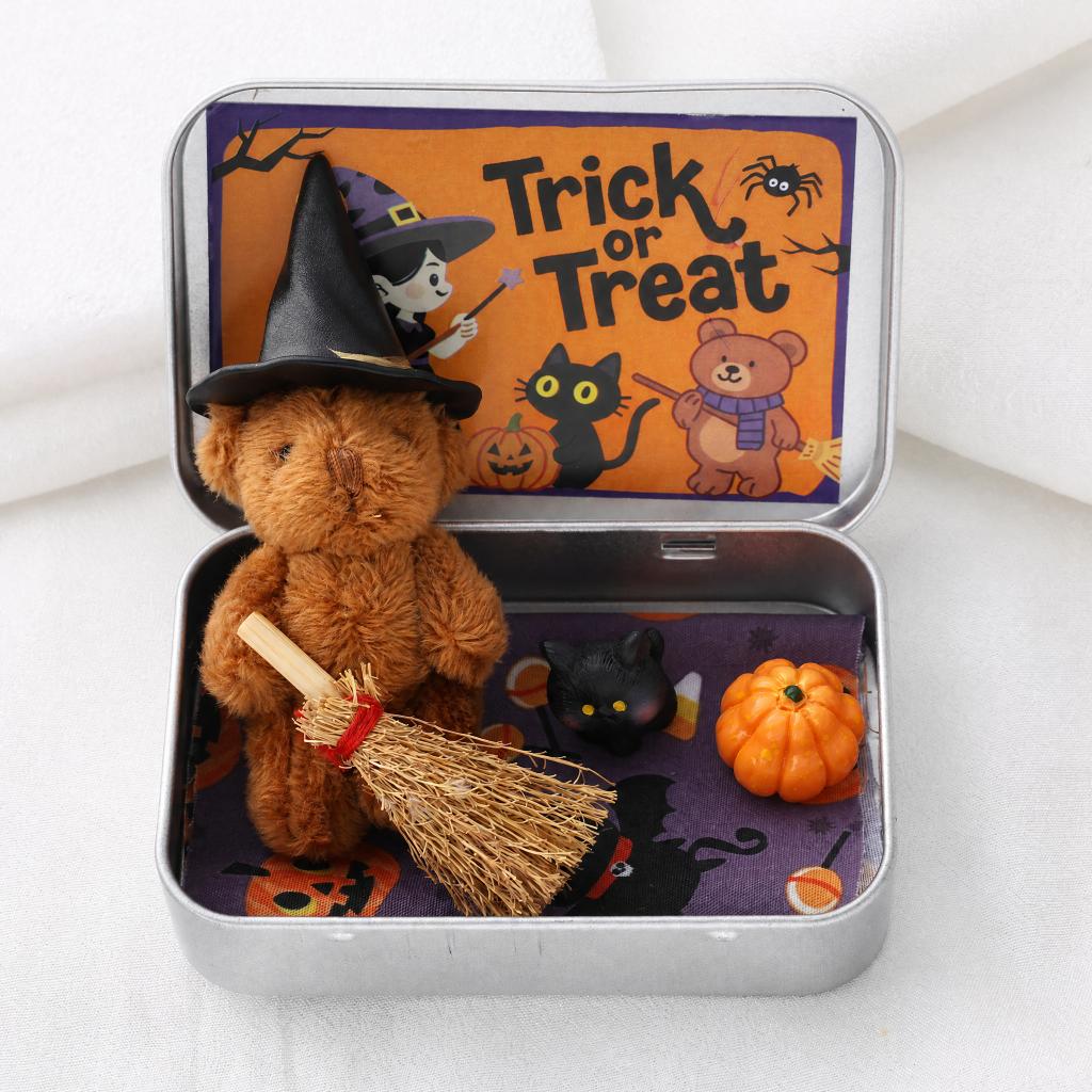 Halloween Teddy Bear Gift Box Witch Cat Pumpkin Decor Set