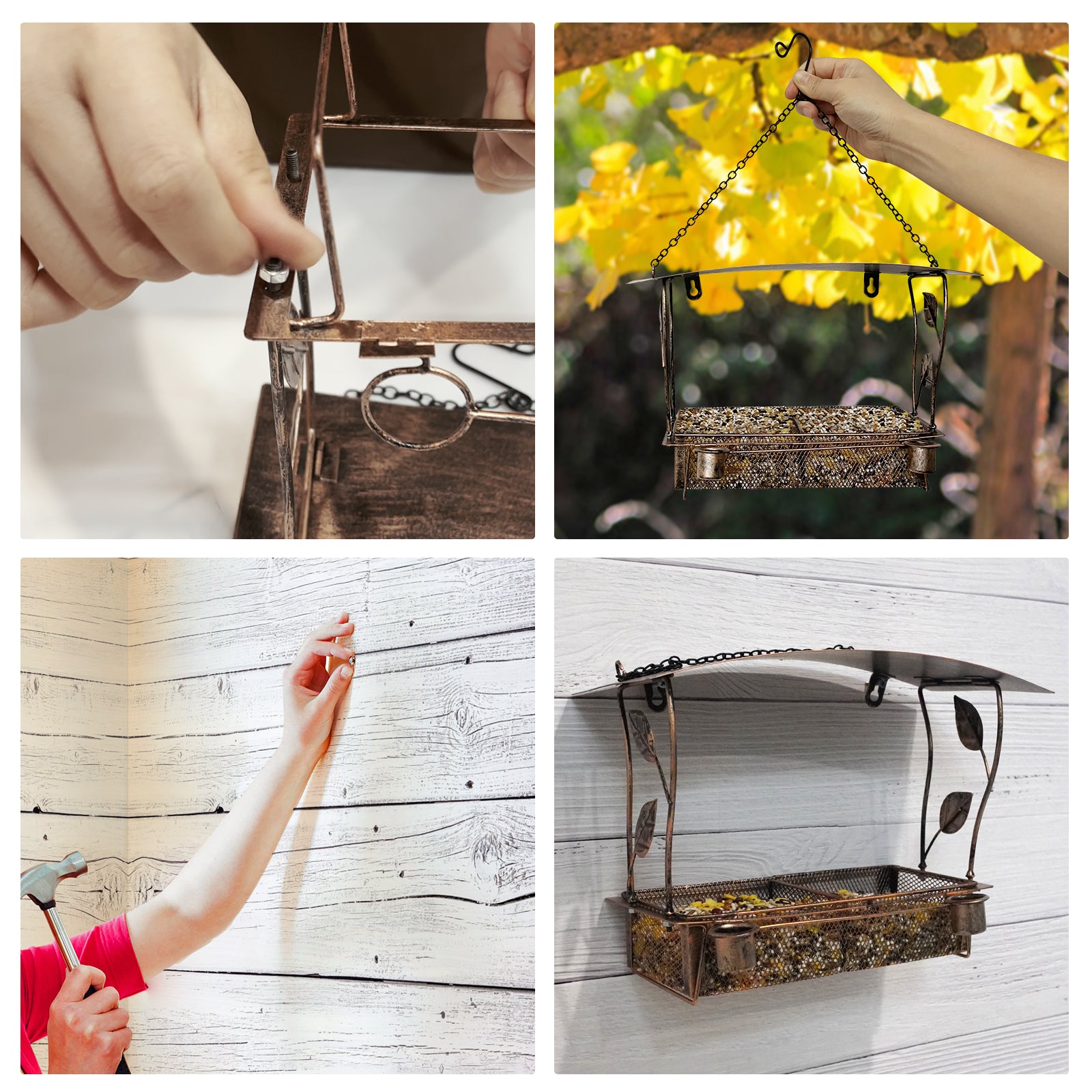 Metal Leaf Hanging Bird Feeder Outdoor Garden Decor