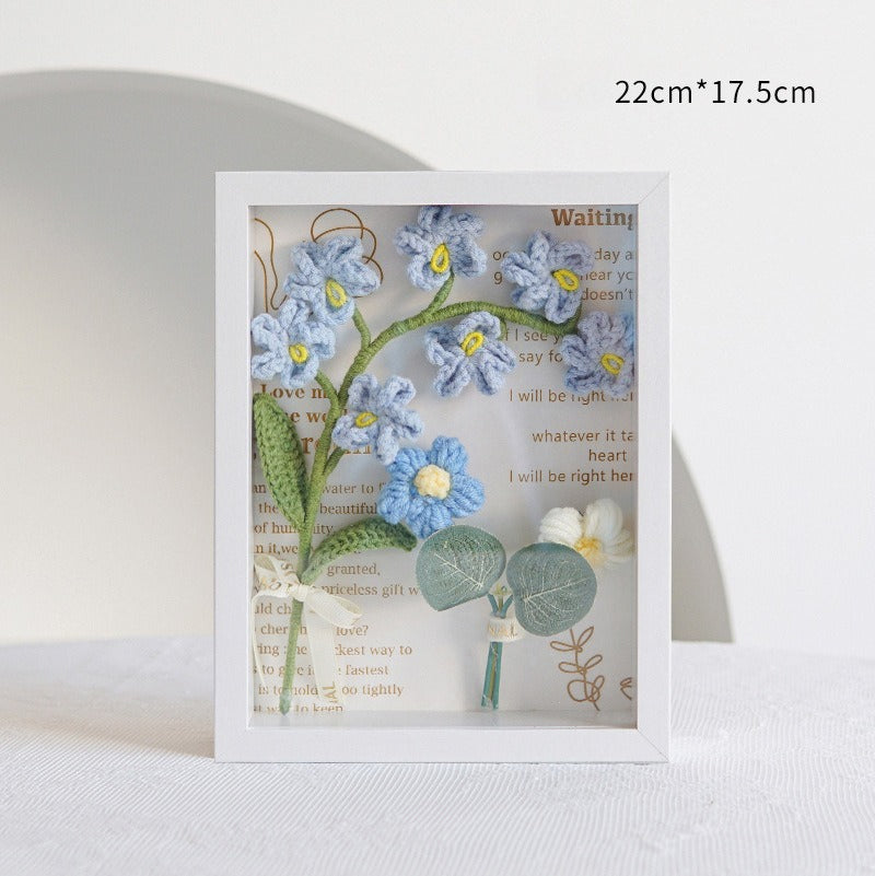 Handmade Crochet Forget-Me-Not Flower Wall Decor Frame