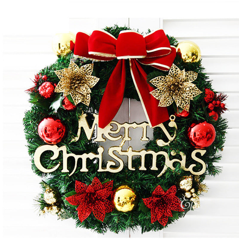 Christmas Wreath with Red Bow and Ornaments Door Decor