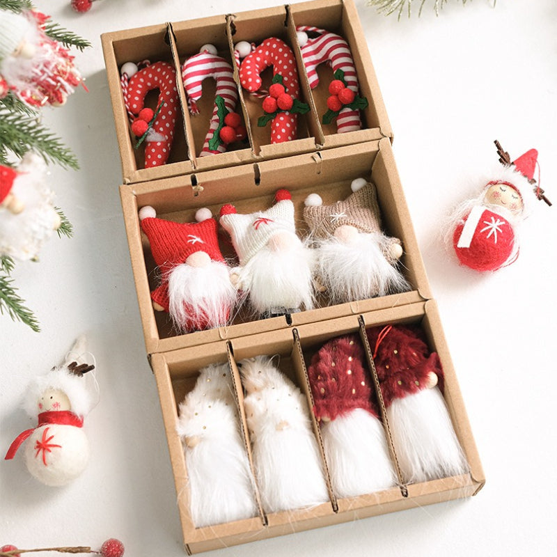 Farmhouse Christmas Tree Ornaments Fabric Doll Set