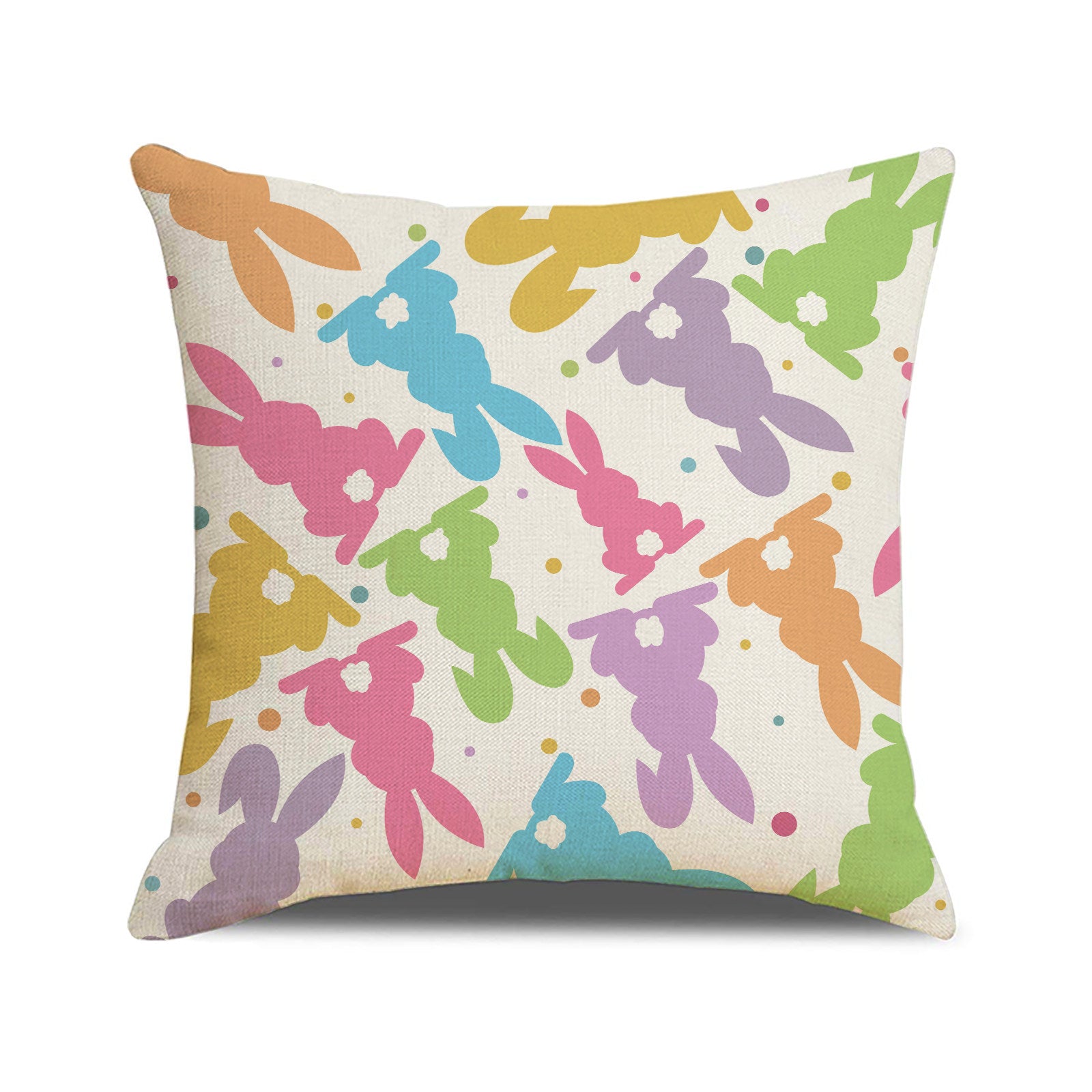 Easter Bunny Linen Throw Pillow Cover 18x18 Sofa Decor