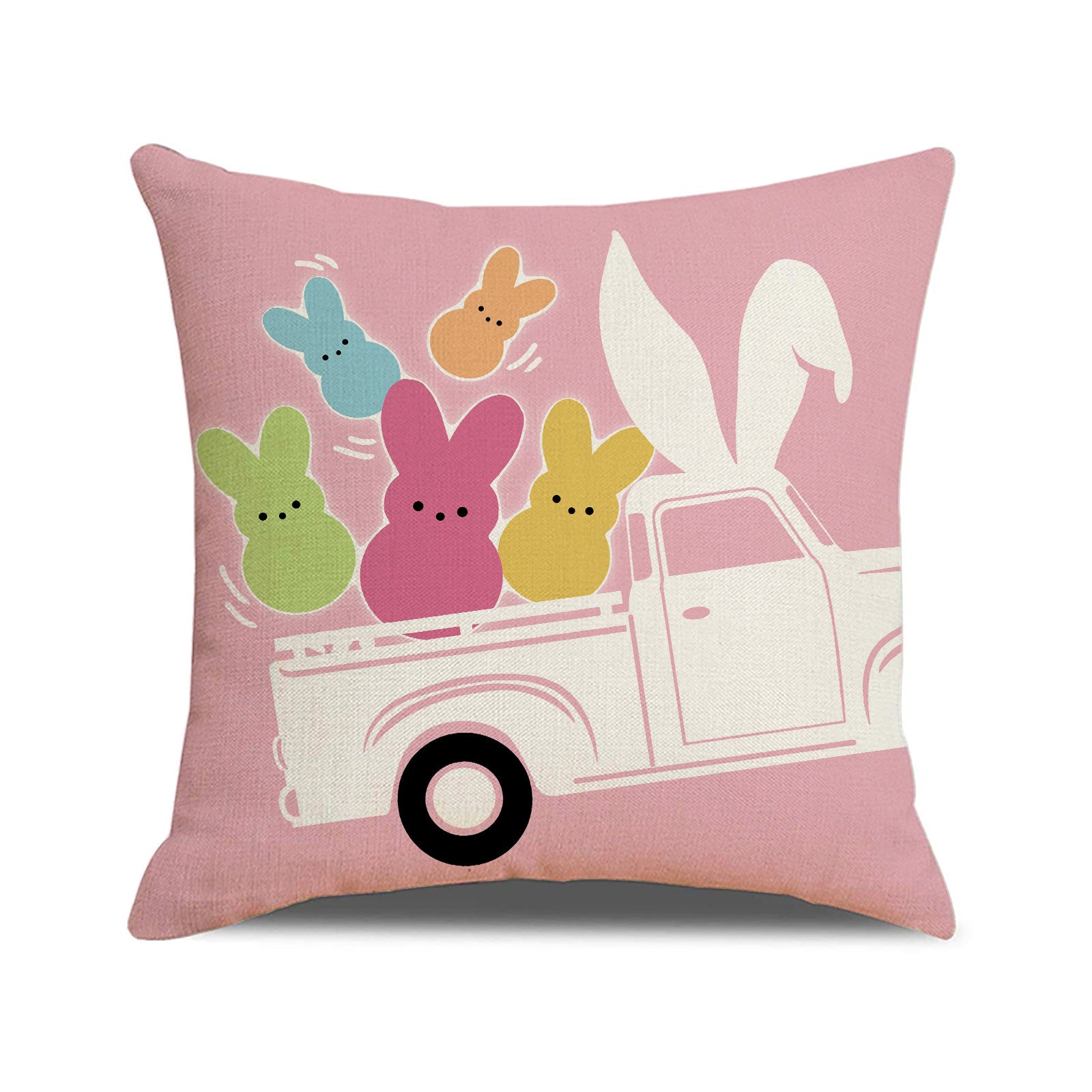 Easter Bunny Linen Throw Pillow Cover 18x18 Sofa Decor