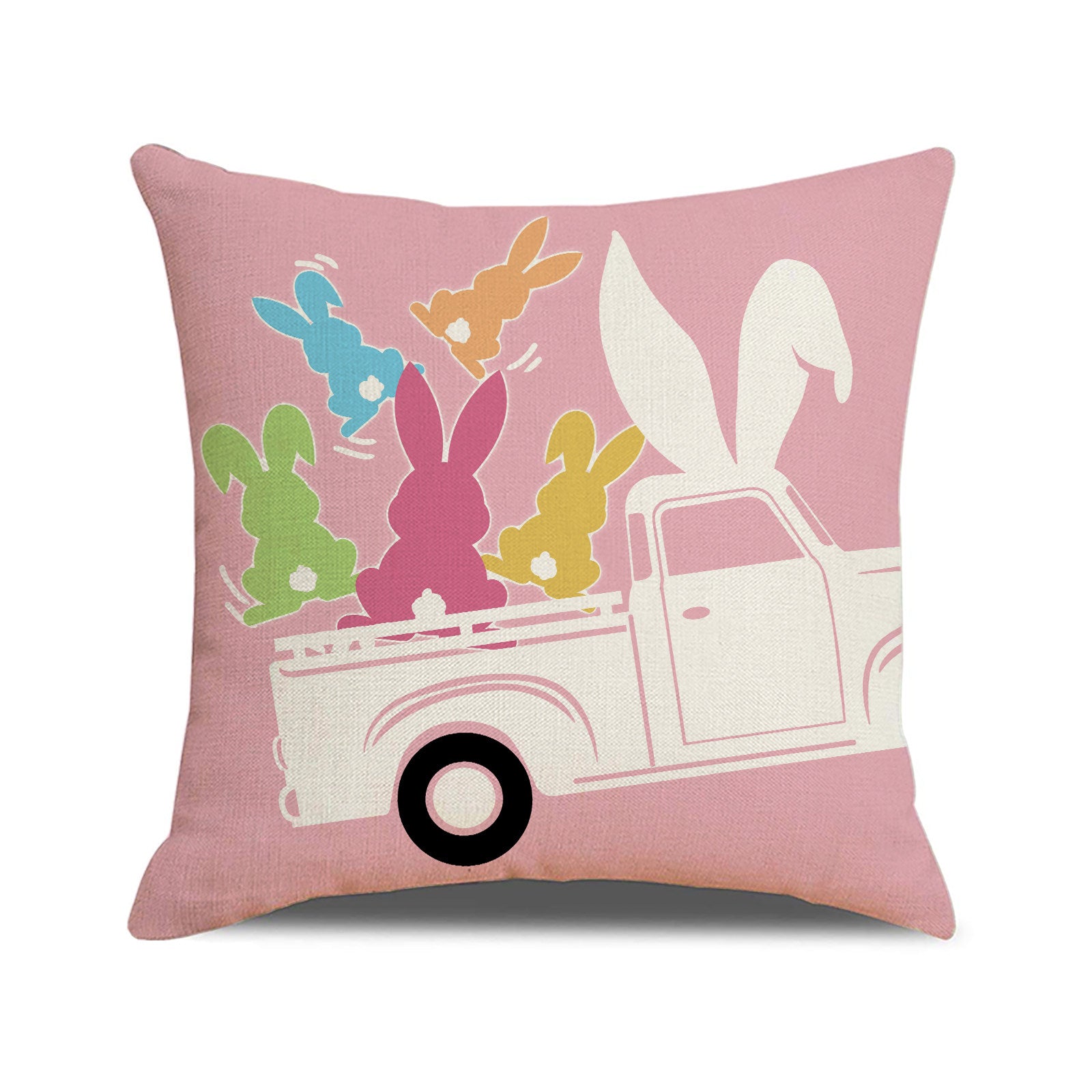Easter Bunny Linen Throw Pillow Cover 18x18 Sofa Decor