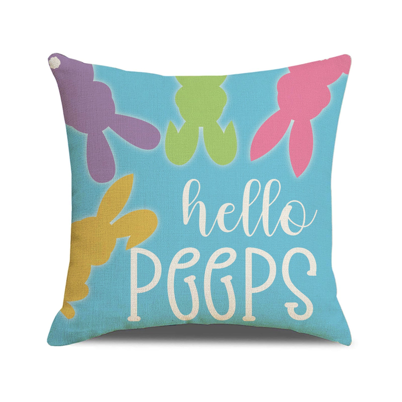 Easter Bunny Linen Throw Pillow Cover 18x18 Sofa Decor