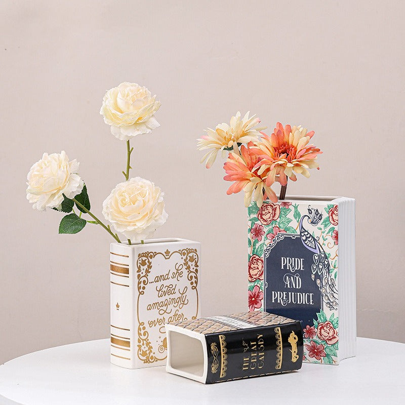 Ceramic Book Vase Decorative Flower Vase Home Shelf Decor