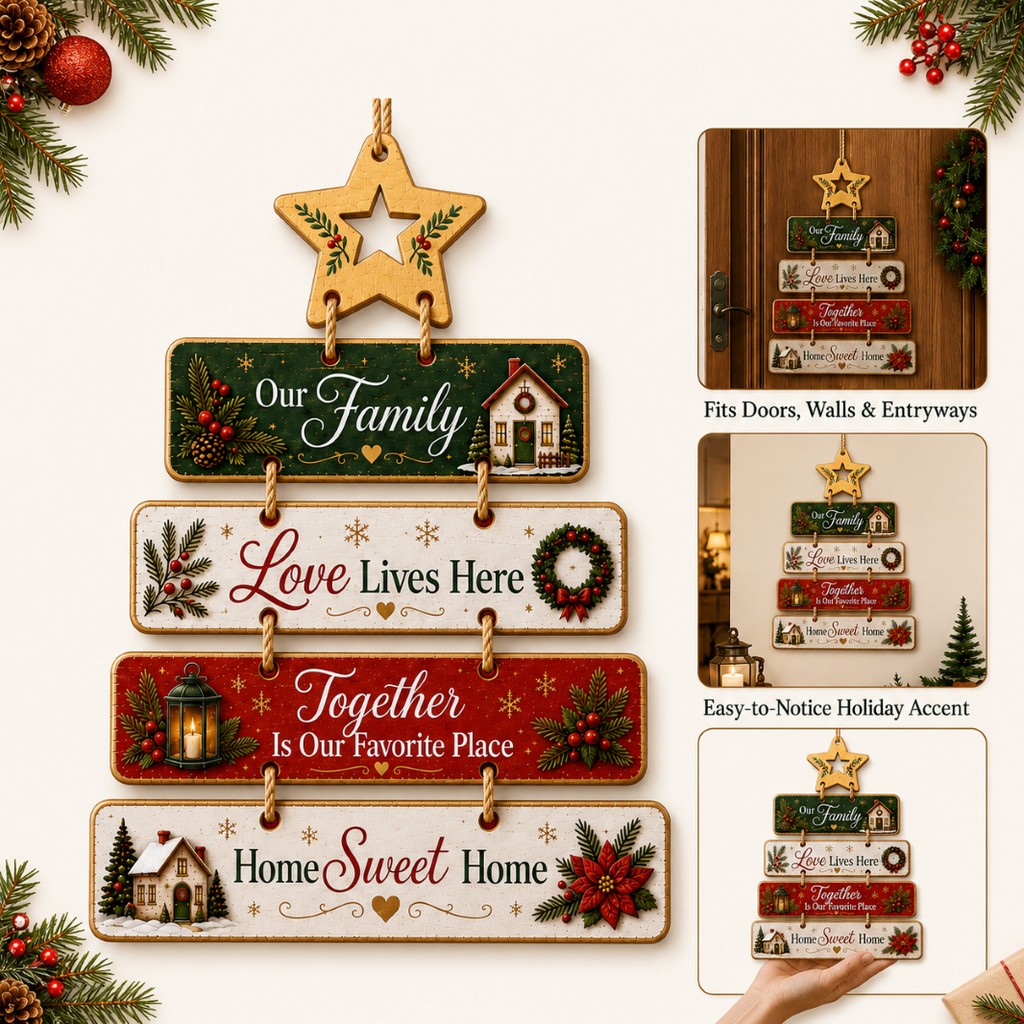 Wooden Christmas Holiday Wall Decor Hanging Ornament