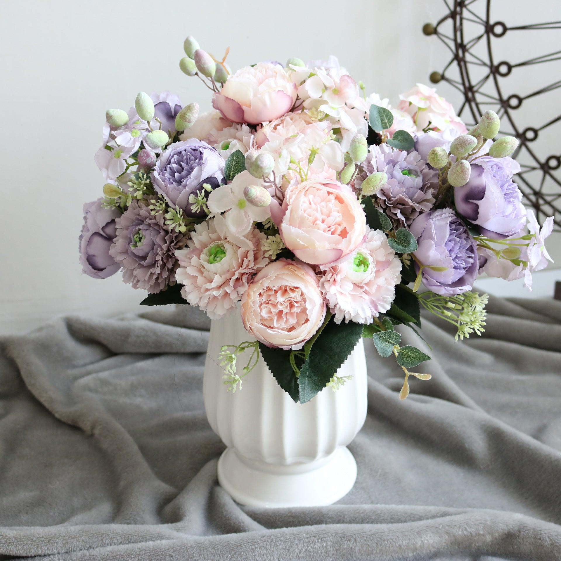 Valentine 5-Head Nordic Faux Peony Hydrangea Berry Bouquet