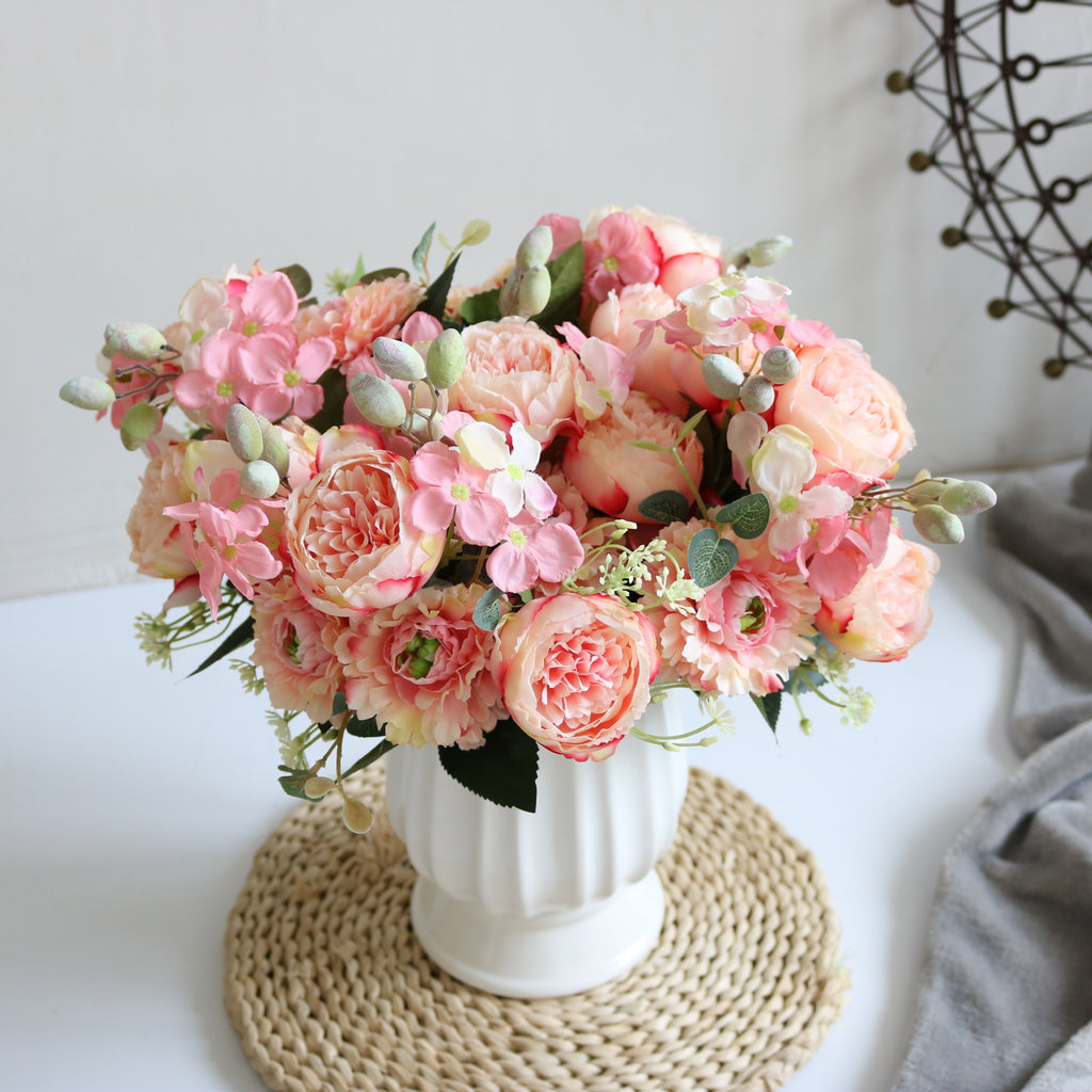 Valentine 5-Head Nordic Faux Peony Hydrangea Berry Bouquet