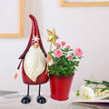 Christmas Gnome Planter Statue with Red Metal Pot 13 inch