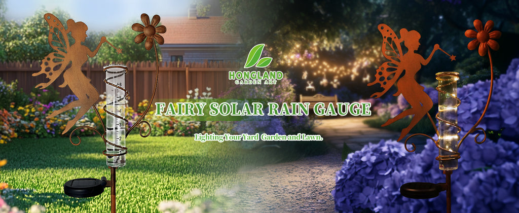 Solar Fairy Rain Gauge Garden Stake Outdoor Decor