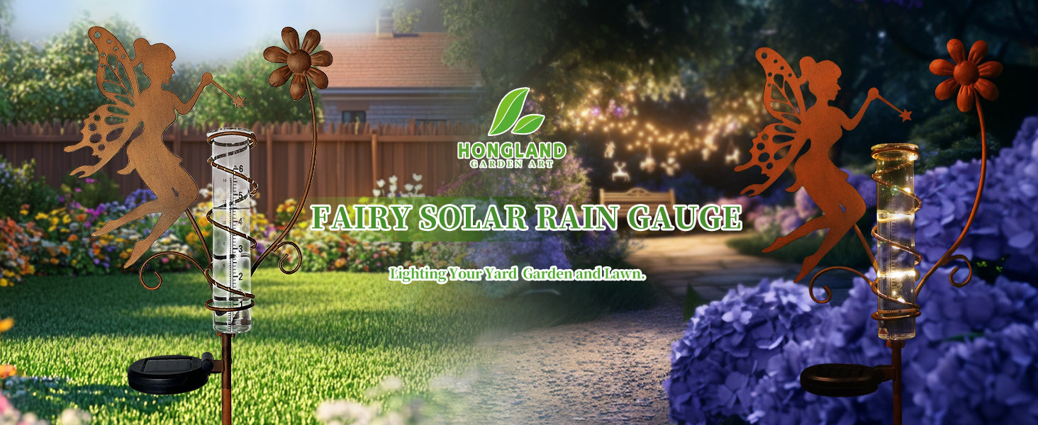 Solar Fairy Rain Gauge Garden Stake Outdoor Decor