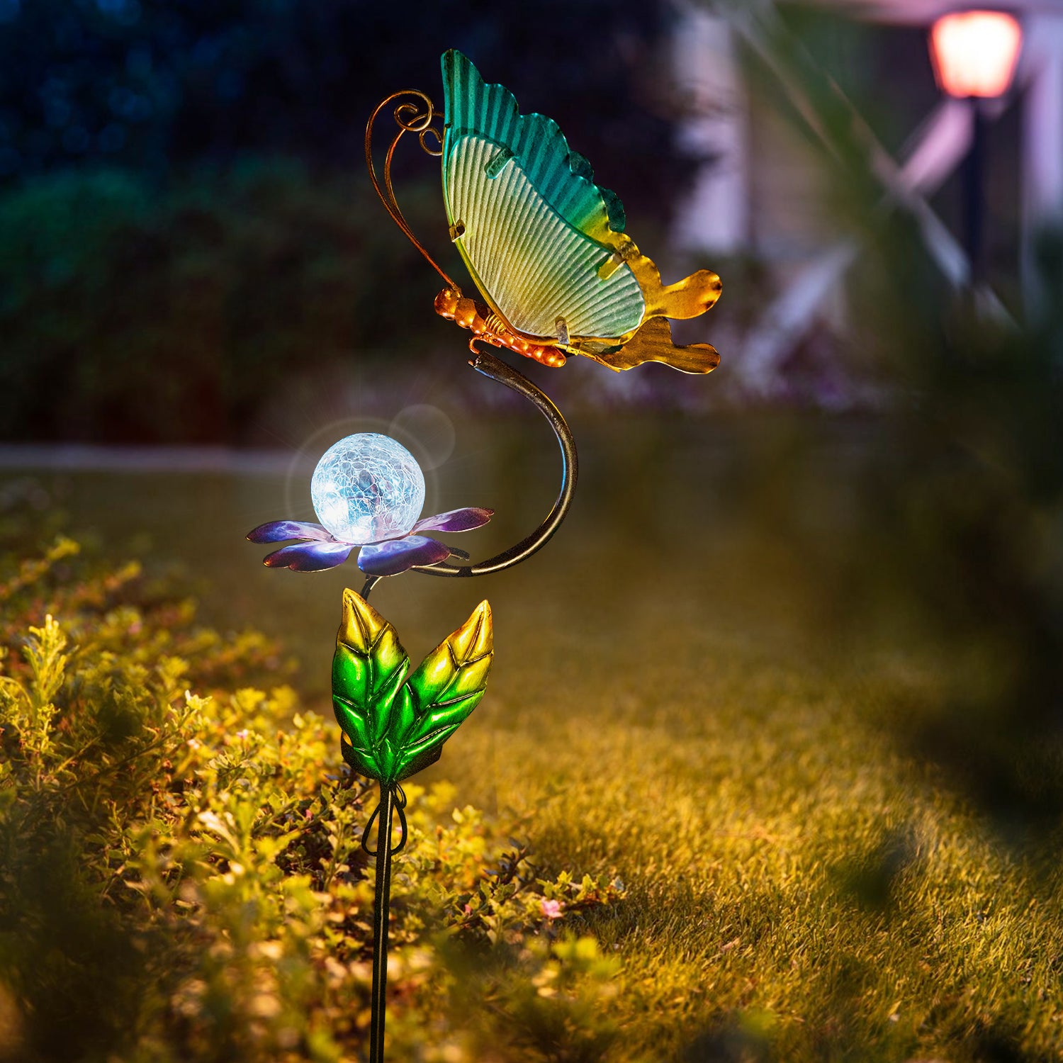 Solar Butterfly Garden Stake Light Outdoor Metal Decor 36 Inch