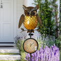 Solar Owl Thermometer Garden Stake Outdoor Yard Decor