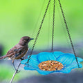 Blue Glass Hanging Bird Feeder Garden Outdoor Decor