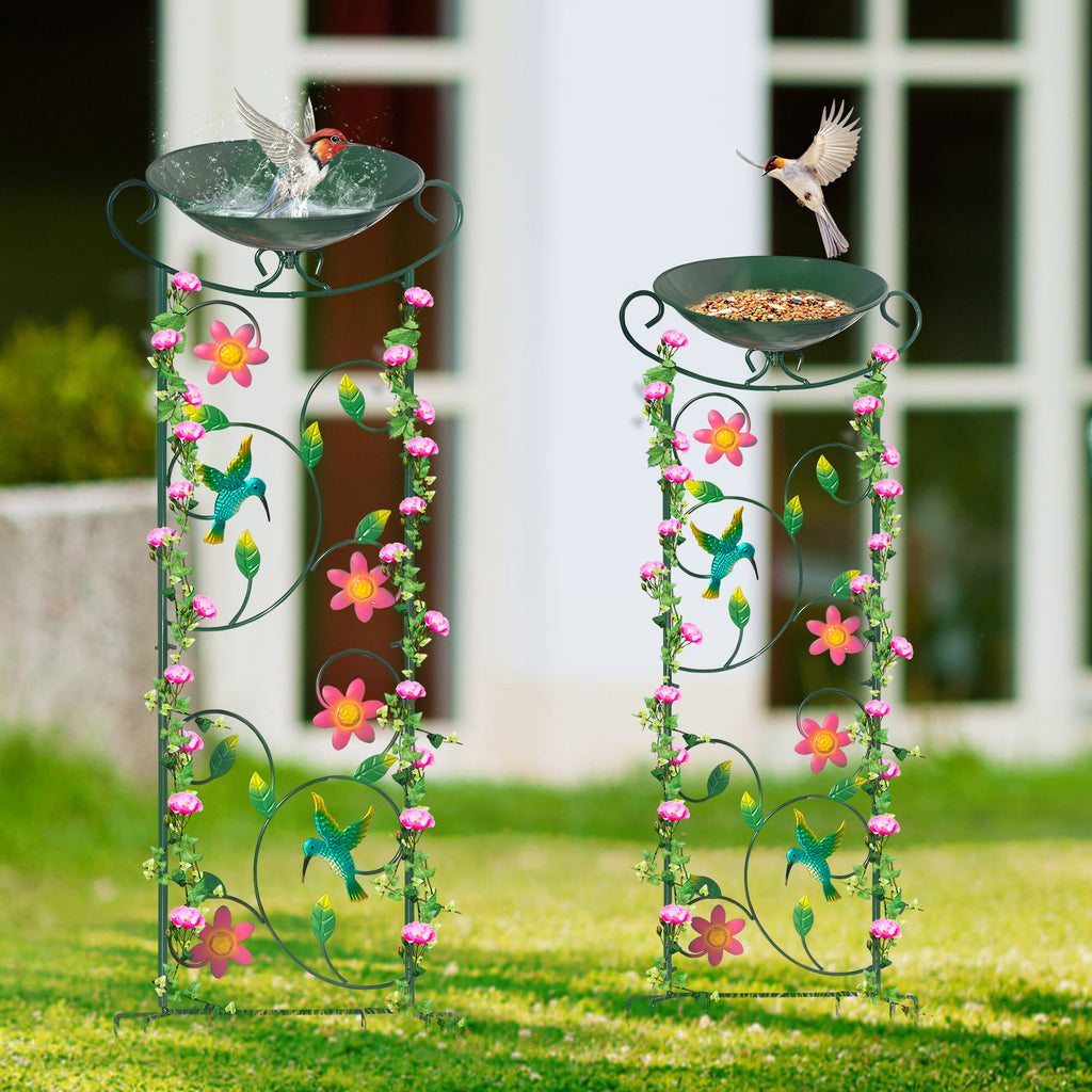 Green Hummingbird Metal Bird Bath Feeder Garden Stake