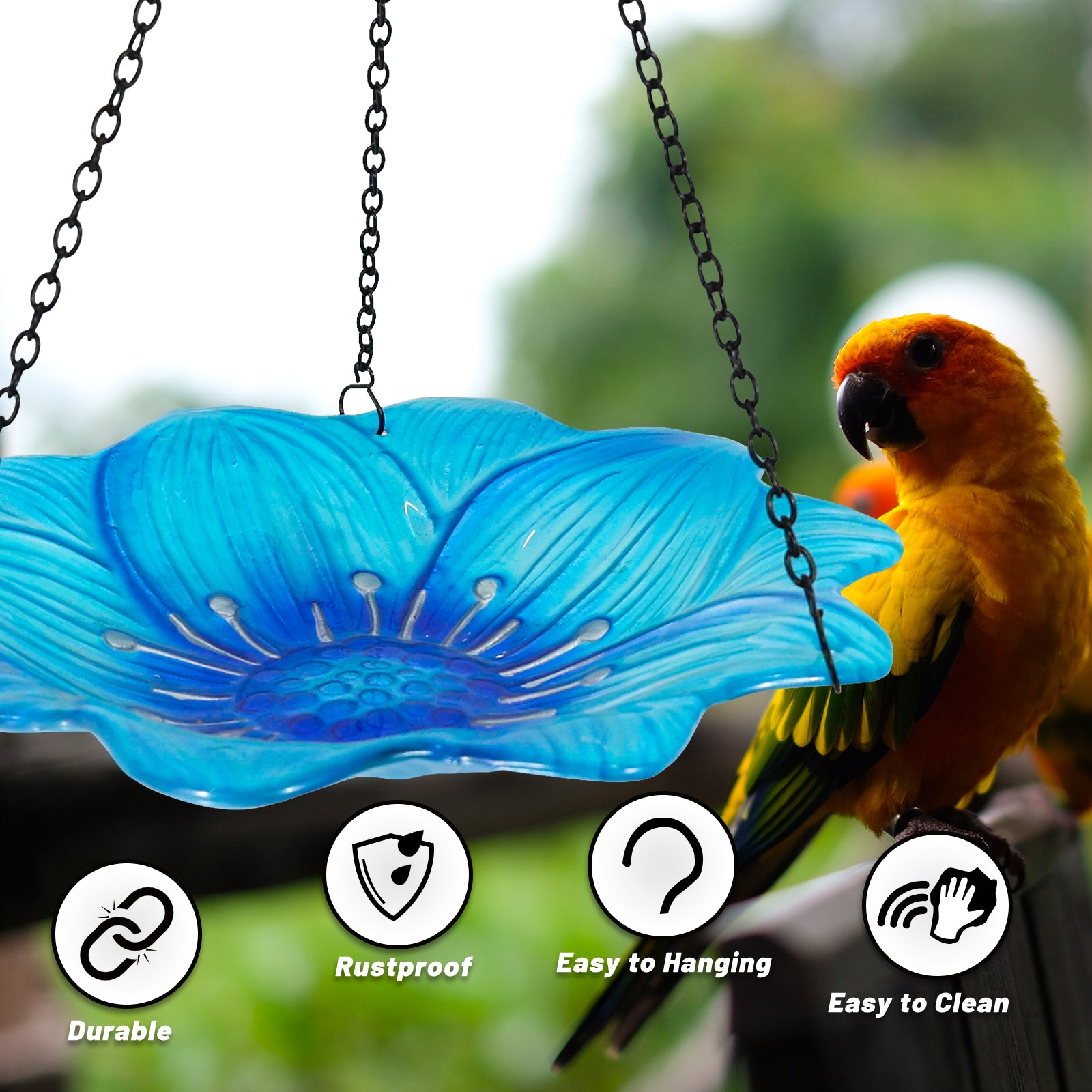 Blue Glass Hanging Bird Feeder Garden Outdoor Decor