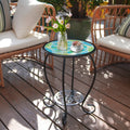 Mandala Mosaic Glass Side Table 14 Inch Metal Frame Outdoor Indoor
