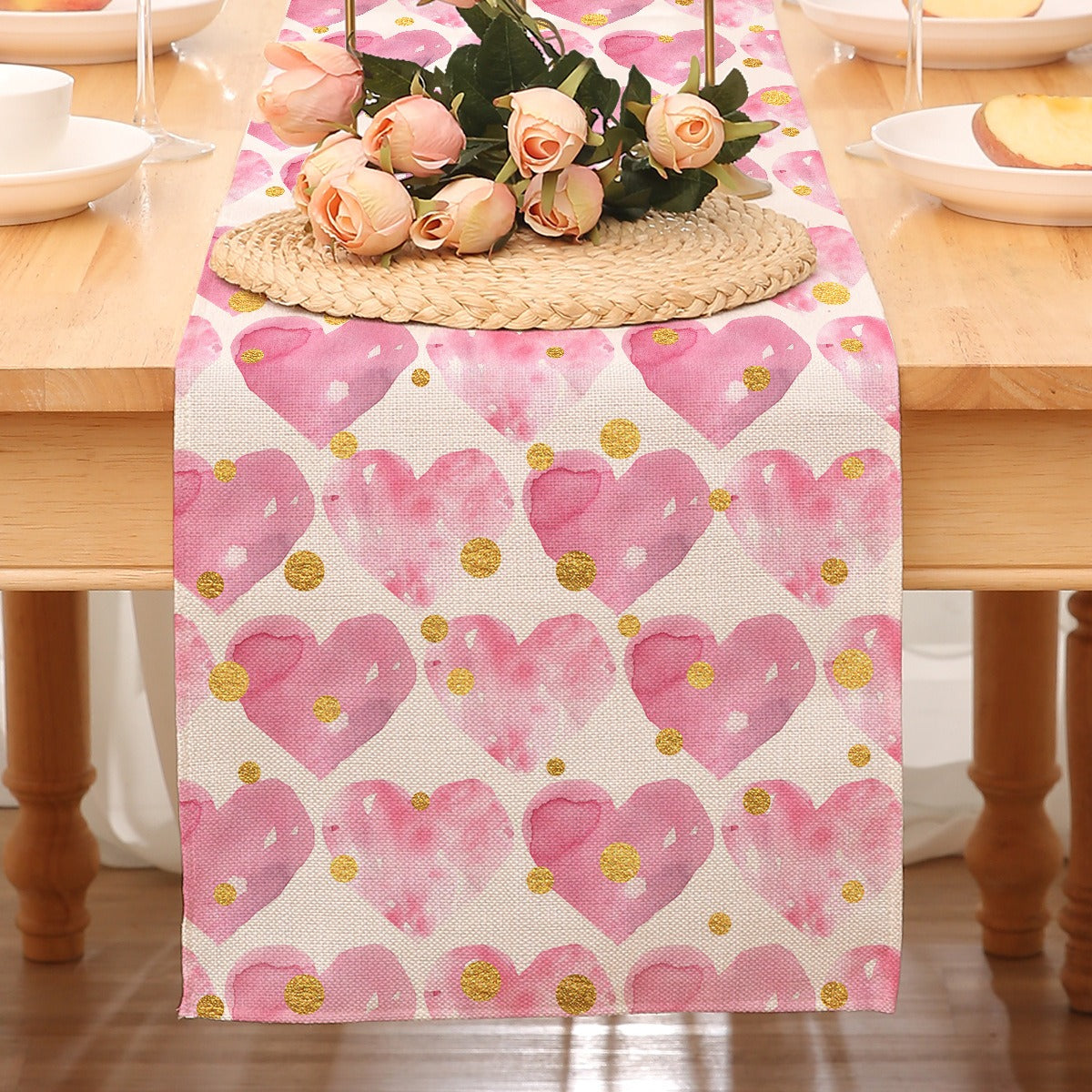 Valentine’s Day Heart Table Runner Red Printed Decor