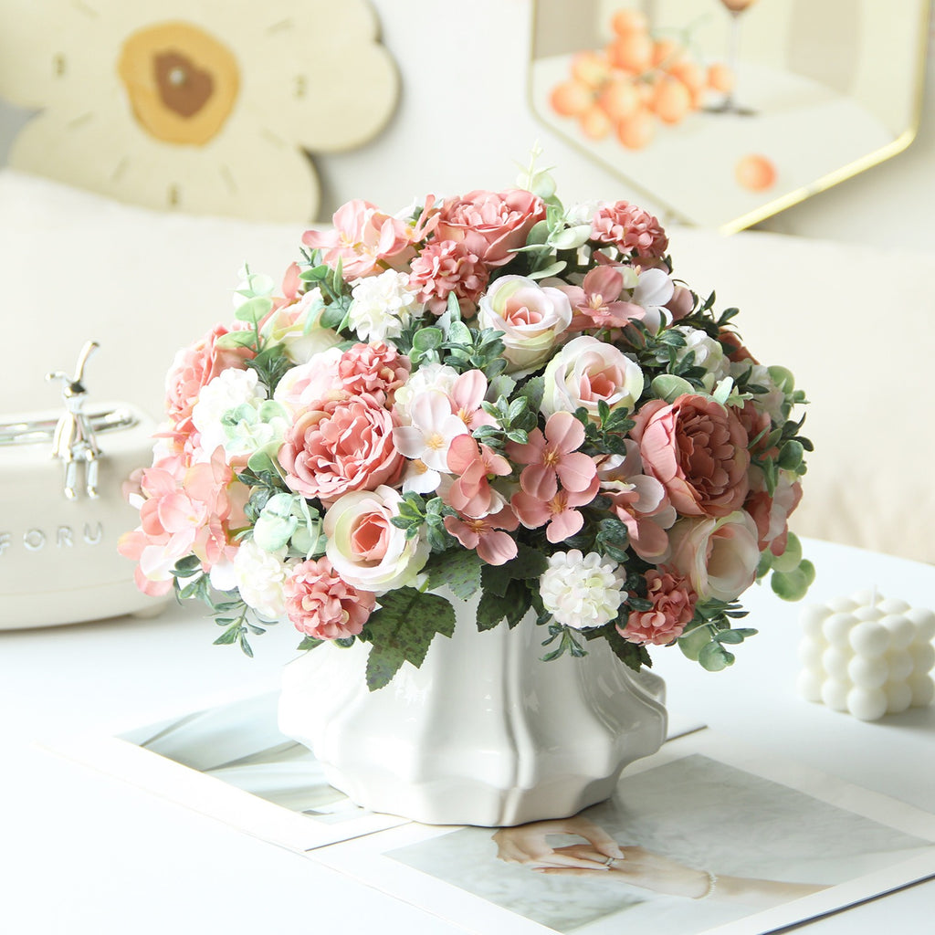 Valentine Faux Rose Hydrangea Peony Bouquet Home Decor
