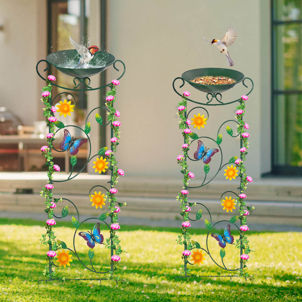 Green Butterfly Metal Bird Bath Garden Stake Decor