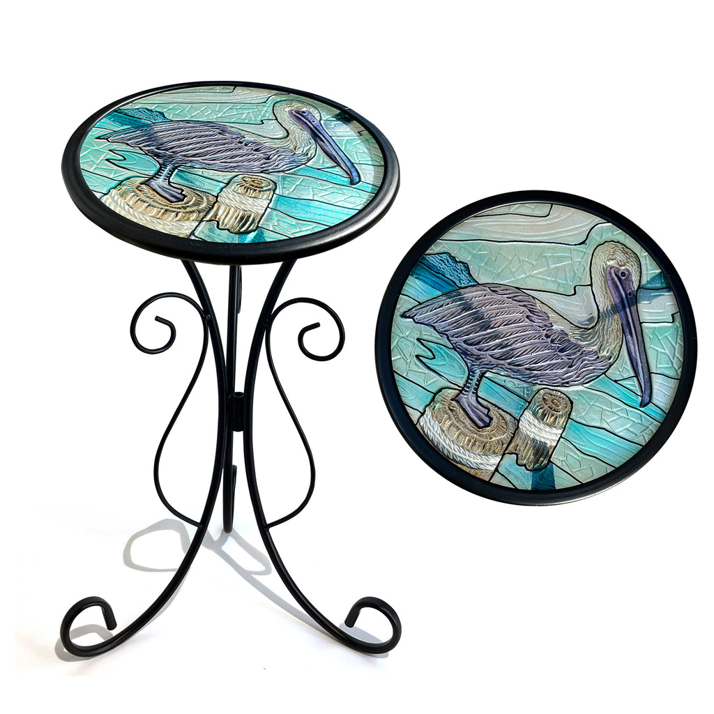 Outdoor Garden Glass Side Table with Pelican Design