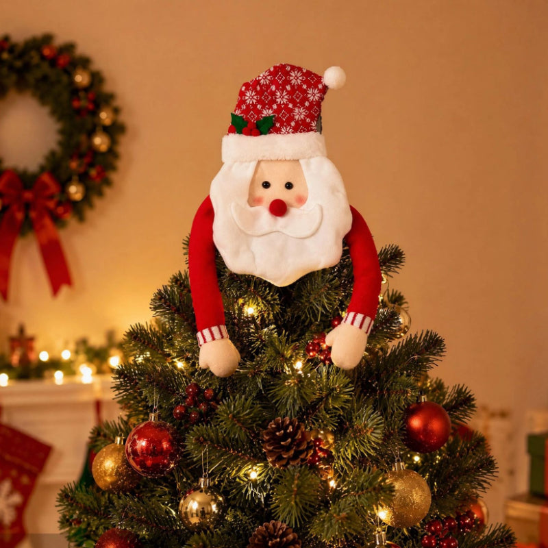 Christmas Santa Tree Topper Plush Holiday Tree Decor
