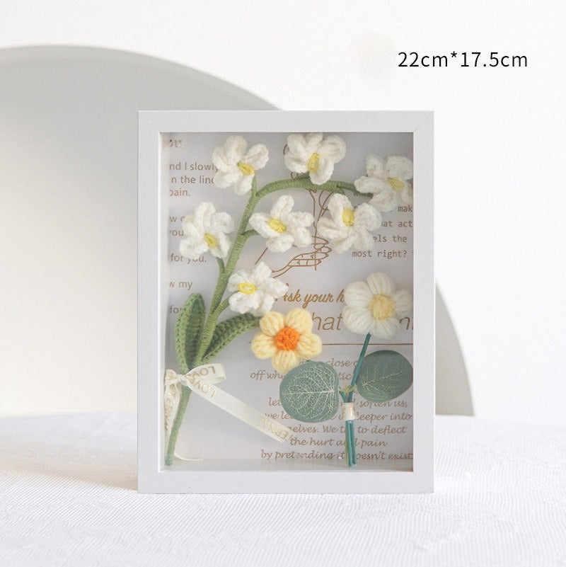 Handmade Crochet Forget-Me-Not Flower Wall Decor Frame