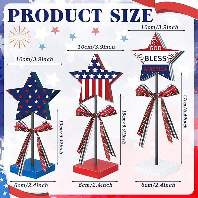Fourth of July Star Table Decor Patriotic Wooden Stand