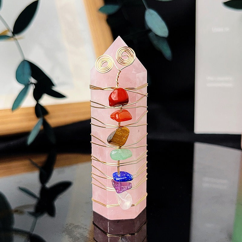 Crystal Stone Column Decor with Colorful Chips and Metal Wire