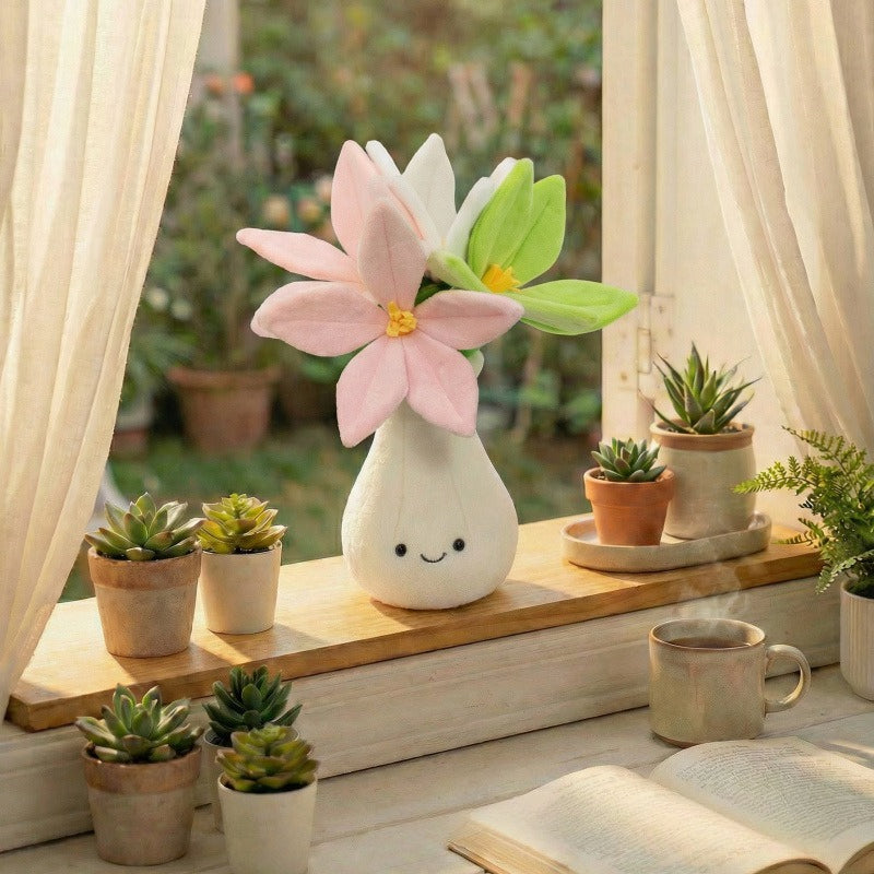 Plush Mini Flower Vase Decor Soft Dandelion Orchid Tulip Lily