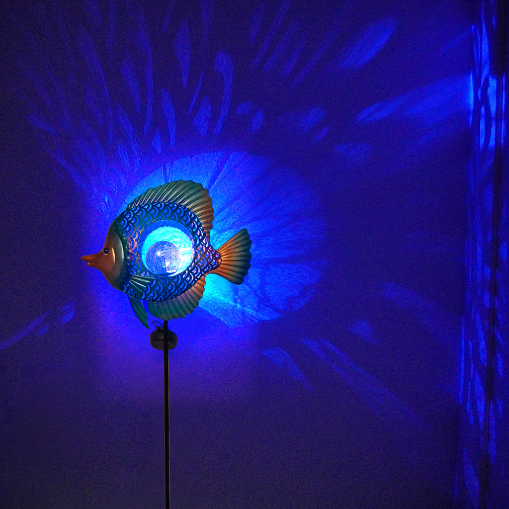 Solar Fish Garden Light 36 Inch Metal Outdoor Decor
