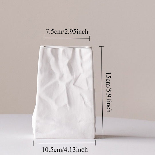 Modern Ceramic Paper Bag Vase Minimalist Desk Table Decor