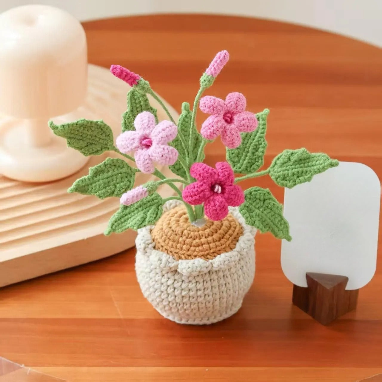 Handmade Crochet Mini Flower Pot Desk Decor Yarn Plant Gift