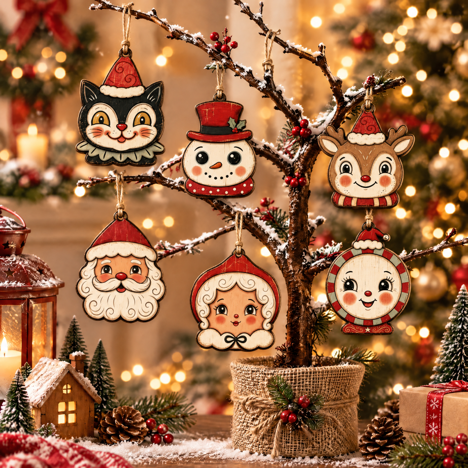 Christmas Wooden Hanging Ornament Set Holiday Decor