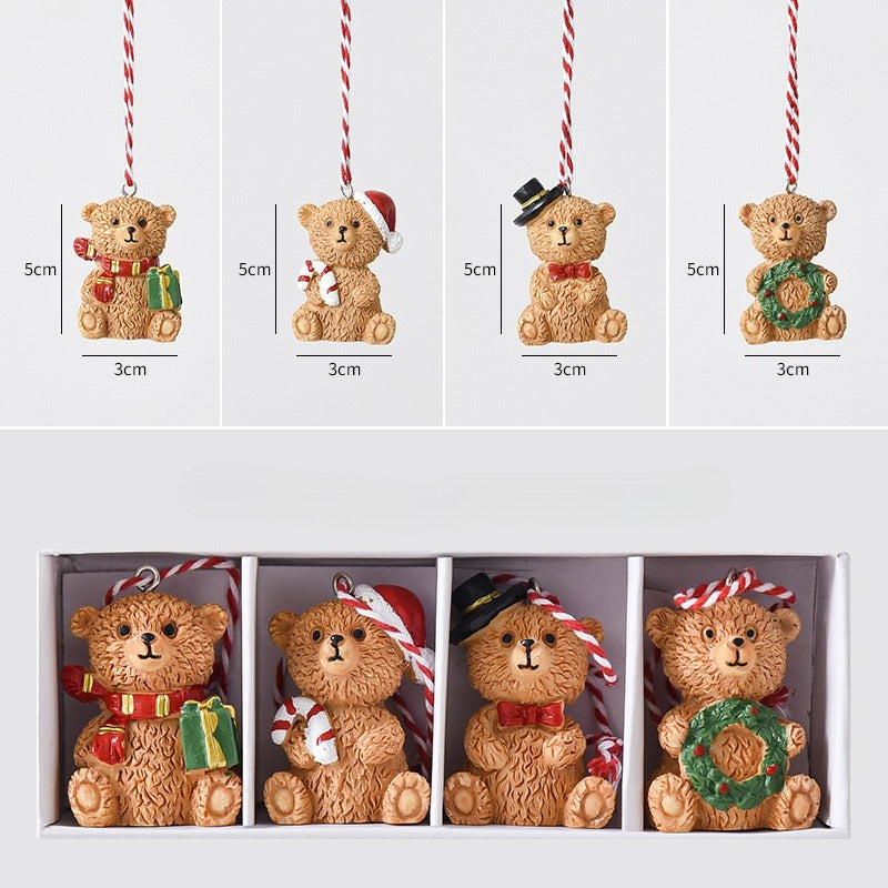 Christmas Resin Mini Figurine Ornament Set Holiday Gift Box Decor