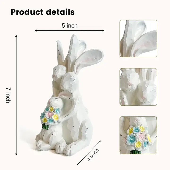 White Resin Easter Bunny Family Figurine for Home Decor