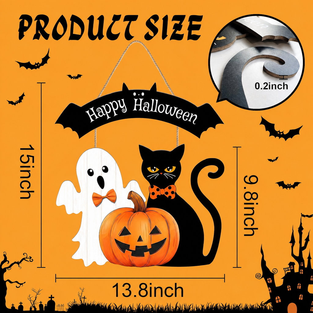 Halloween Wooden Hanging Sign Holiday Door Wall Decor