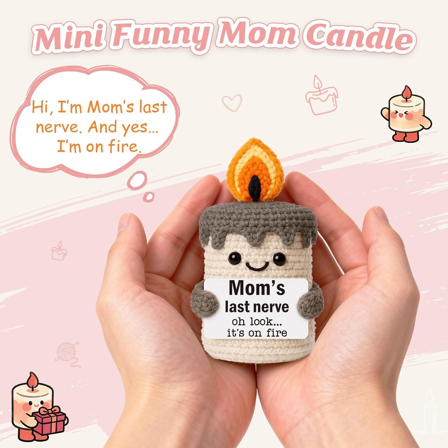 Handmade Crochet Funny Candle Positive Plush Home Decor