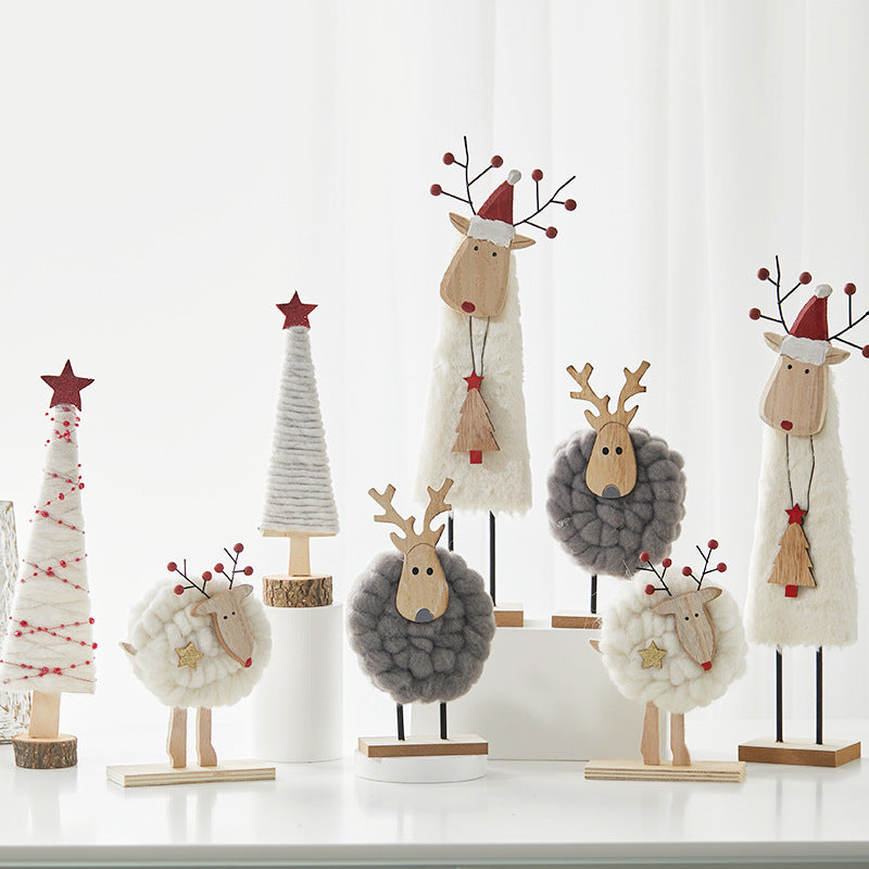 Wooden Wool Felt Christmas Reindeer Tabletop Decoration