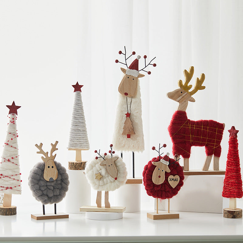 Wooden Wool Felt Christmas Reindeer Tabletop Decoration